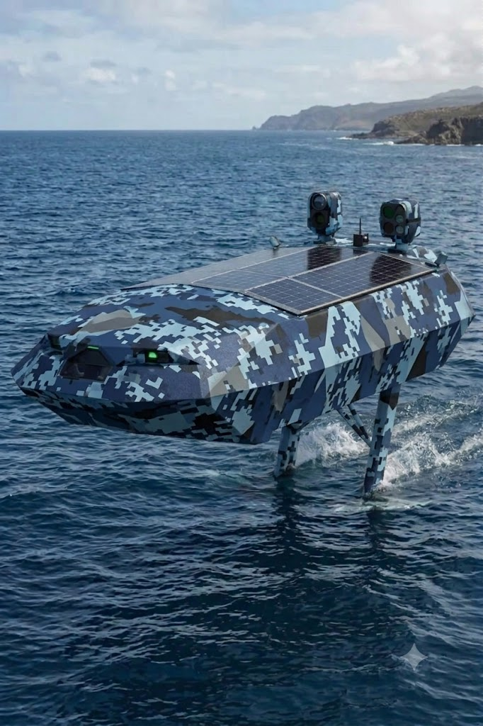 Marlin 'The Blue' camo hydrofoil USV foiling at sea